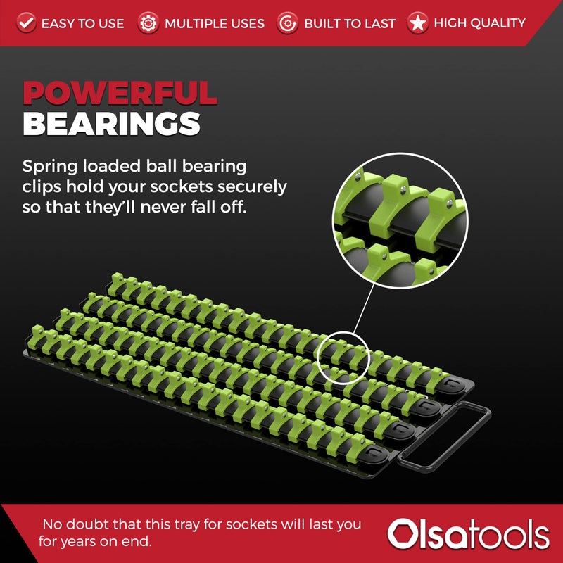 Olsa Tools صينية تنظيم sockets المحمولة من Olsa Tools | قضبان سوداء مع مشابك خضراء | تحمل 80 socket | حامل sockets بجودة احترافية - Image 2